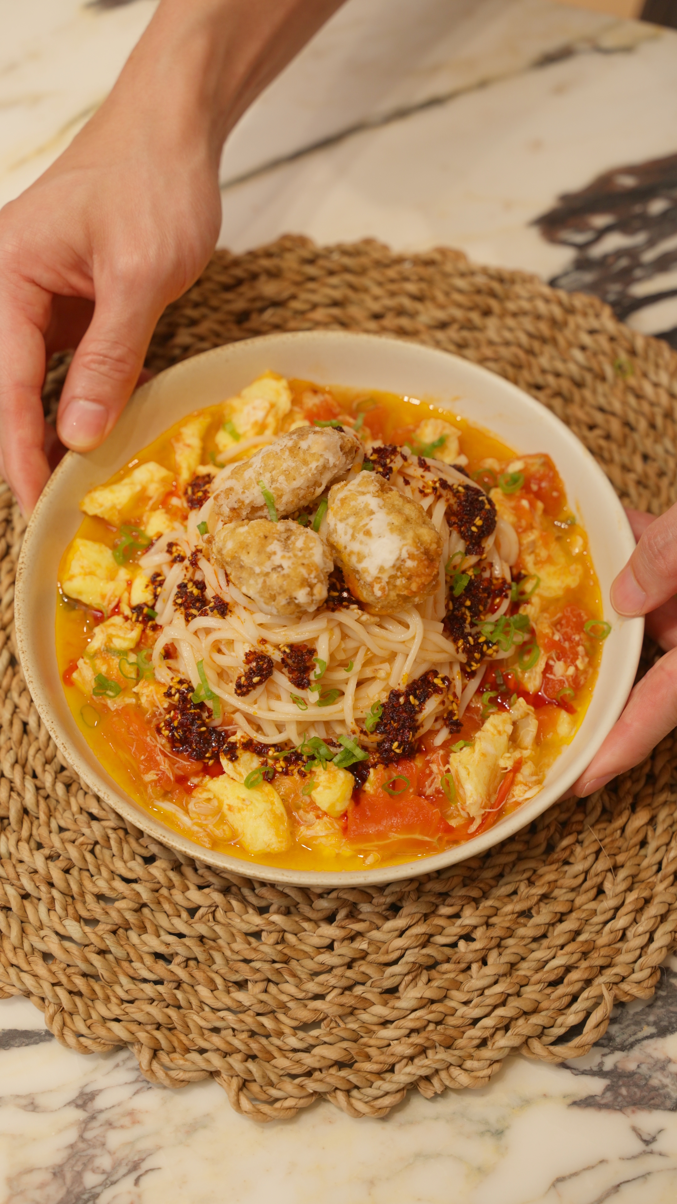 Spicy Tomato Egg Crab Noodles